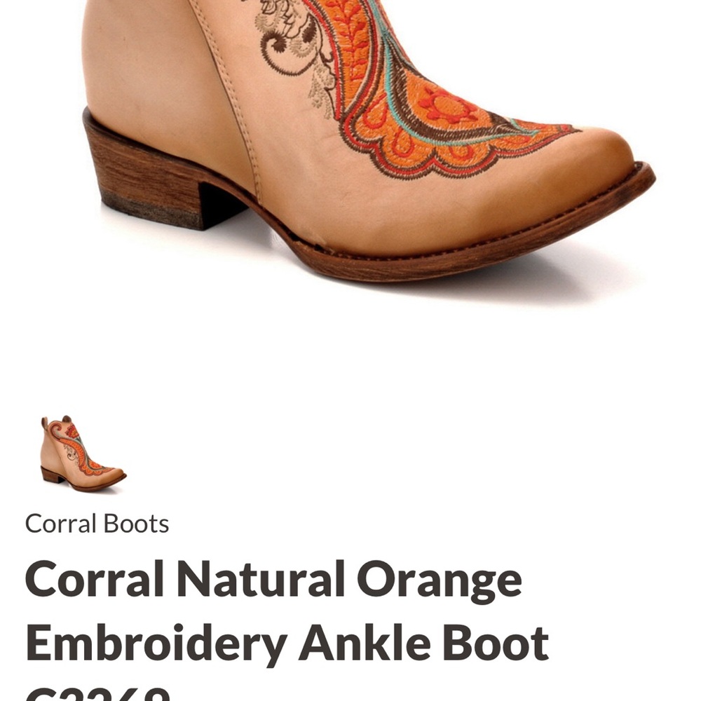 Corral Tan and Orange Embroidered Ankle Boot